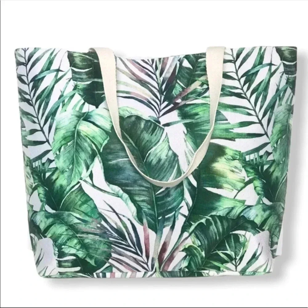 Tropical Leaf Print Tote Bag | Large Beach Travel Diaper Laptop Bag